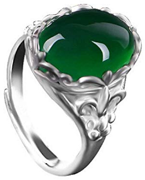 QTYQWC 925 Sterling Silber Grüner Achat Kristall Ring Smaragd Vintage Eingelegter Chalcedon Zeigefinger Öffnung Verstellbarer Damenring