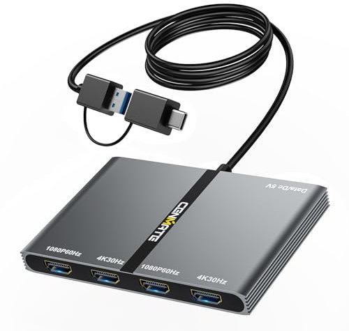 USB A/C 3.0 to 4xHDMI Adapter Support Mirror/Extend Mode Compatible with Mac/Win,5-in-1 USB C Docking Station(4K30Hz x2 1080P60Hz x2 Type C 3.0), 4 Monitor Docking Station with 4 HDMI