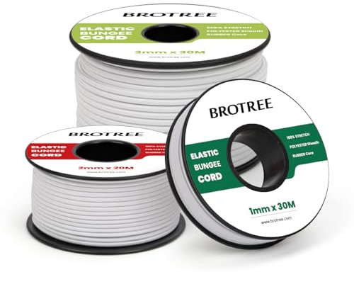 Brotree Corda Elastica Cordoncino Elastico 2mm x 10m Filo Elastico Corda Gomma Corde Elastiche per Fai da te, Artigianato, Braccialetti, Cucito, Perline, Gioielli, Tende e Zaino - Bianco