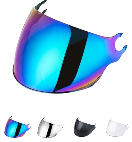 JQF Gear Visiera Casco Moto per of562,Sostituzione della Visiera della Lente del Casco del Parabrezza del Motociclo per Il Casco Viso Aperto,Solo la visiera(Arcobaleno)
