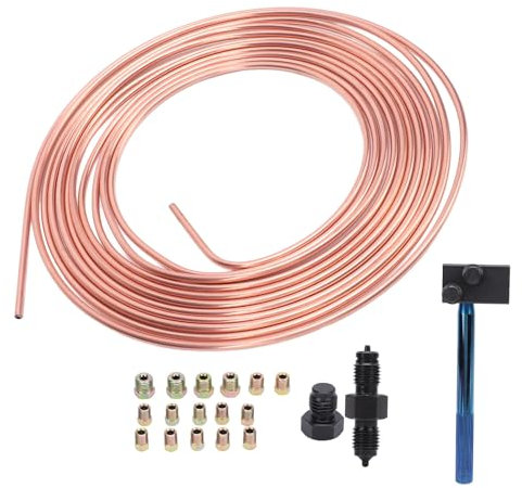 Kit de Tubes de Conduite de Frein 3/16 X 25 Pieds, Bobine de Remplacement de Conduite de Frein et Ensemble de Raccords pour Véhicule avec Outil à Double évasement, Construction