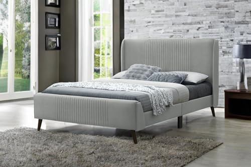 Sareer Furniture Mercury Bed, Modern Upholstered Velvet Bed Frame with Headboard, Bed in a Box, Wooden Slat Support, Light Grey, 5ft Kingsize (King (U.K. Standard))