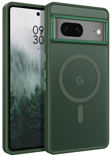 BENTOBEN Hülle für Google Pixel 7, Durchscheinende Matt Anti-Fingerabdruck Handyhülle Rückseite Dünn Stoßfest Schutzhülle mit Mag-Safe Magnetisch, Grün