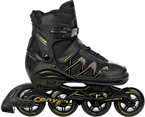 Croxer verstellbare Inlineskates Inliner Glider bis Größe 45 Abec9 Chrome Kugellager Aluminiumchassis Double Vent-System (Gold (39-42 (25cm - 27,5cm))