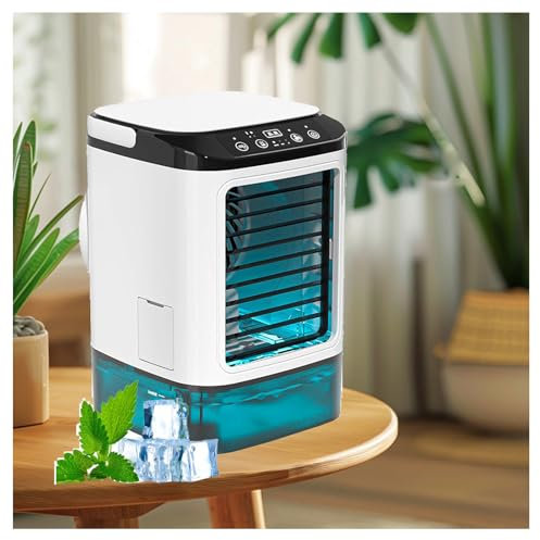 HBDSMLPL con Caja De Hielo Aire Acondicionado Portatil Silencioso, Aire Acondicionado Sin Instalacion 3 Velocidades Y LED De 7 Colores Ventilador con Hielo