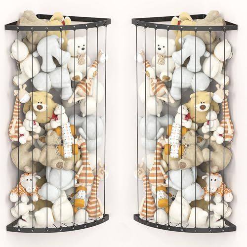 HEYOUTH Rangement Murale pour Peluches – Étagère Amovible en Métal, Système de Stockage Enfant pour Chambre/Jeu (2PCS-Black)