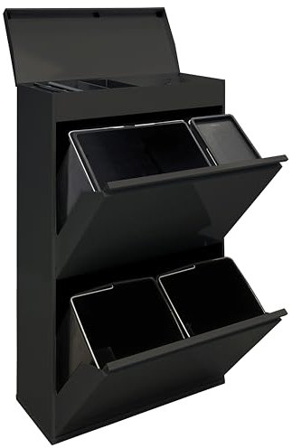 ARREGUI CR626-B2 Poubelle de Recyclage Cuisine 4 Bacs | 23+11+17+17 L (68 L) | Poubelle de Tri Sélectif 4 Rangements et Plateau supérieur | Poubelle 4 Seaux | avec Seau de 23 L pour Emballages | noir