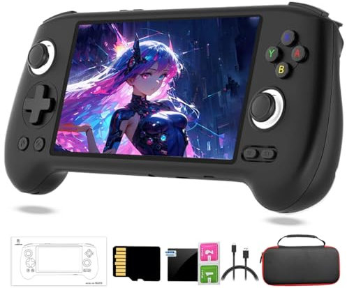RG556 Console de jeu portable rétro 128 Go avec plus de 4 000 jeux, écran tactile AMOLED de 5,48 pouces Android 13 pour adultes (avec étui)