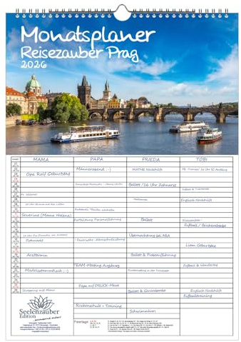 Reisezauber Prag Planer Familienplaner 4 Spaltenplaner DIN A3 Kalender für 2026 Tschechien Urlaub Ferien - Seelenzauber
