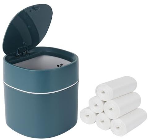 JOYFIER 2 L Tischabfalleimer mit 180 Beuteln, Blau | Pop-up-Deckel, glatte Oberfläche, Geruchsdämmender Verschluss hält Papier, Kosmetikreste und Kleinteile sauber zurück