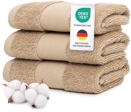Wolkenfeld Gästehandtuch Set 3-teilig Premium - 100% Low Twist Baumwolle 550 g/m² - Ultra Weich & Saugfähig, Oeko-TEX Zertifiziert - 3 Gästehandtücher 30x50 cm, Handtücher Set, Beige
