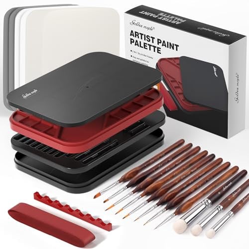 Golden Maple Miniature Painting Kit with Wet Palette, 11PCS Detail Paint Brushes Drybrush, 100PCS Wet Pallet Paper, 4PCS Sponge, Brush Holder Mixing Paint Saver Palette for Model Painting