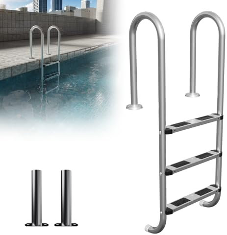ACXIN Edelstahl Poolleiter mit 3 Stufen, 132 x 54 x 26.5 cm Pooltreppe Silber,Schwimmbadleiter rutschfest, Einstiegsleiter für Pool und Schwimmbecken,bis 150 kg Belastbar