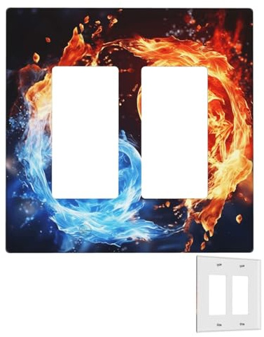 Decorator Wall Plate 2 Gang Light Switch Covers Duplex Receptacle Outlet Covers Water and Fire Wall Plates for Electrical Outlets Plug Cover Standard Size Double Rocker Switch Plates