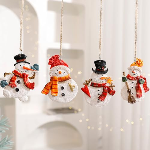 YIEUR 4 Stück Weihnachtsanhänger, Anhänger Weihnachten Ornament mit Bindeschnur, Harz Weihnachts Dekoration Weihnachtsbaum für Tannenbaum Fensterschmuck(Schneemann)