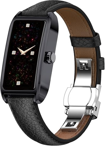 Fitness Tracker Damen Schmal Elegant Luxuriös Schwarz Gold Classic Smartwatch Damenuhr Fitnessuhr für Frauen Aktivitätstracker Pulsuhr Sportuhr mit Herzfrequenz Schlafmonitor Schrittzähler Rechteckig