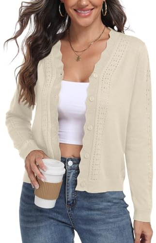 PrinStory Womens Cardigan Long Sleeve Button Down Knit Ladies Jumper Open Front Knitwear Elegant Outwear