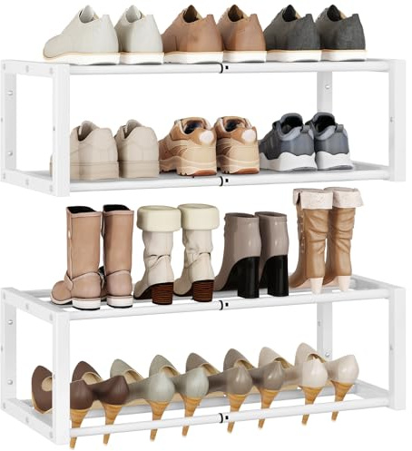 IBUYKE 2 Stück Schuhregal Wandmontage, 41-73cm Ausziehbar, Weiß TXJ001W-2 | Hängendes Metall Schuhständer für 12-16 Paar Schuhe, Platzsparende Wand-Schuhablage, für Eingang Flur Schrank