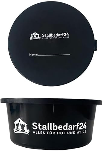 Stallbedarf24® Leckerli Schale – 2 L Aufbewahrungsdose für Futtermittel aus lebensmittelechtem Kunststoff – stapelbar & pflegeleicht – schwarz (mit Deckel)