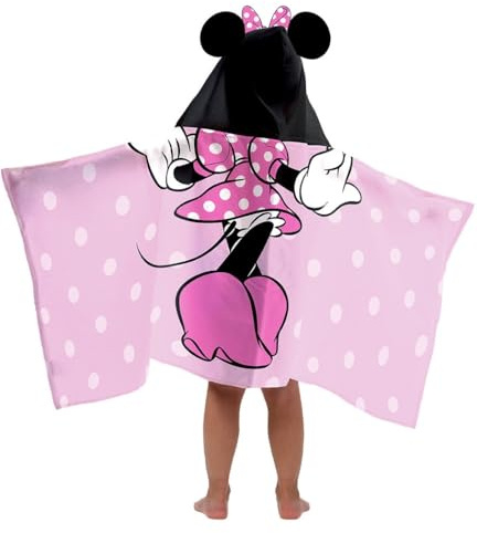 Jay Franco Minnie Mouse – Poncho de baño con Capucha 56 x 130 cm, 100% algodón Suave, niños