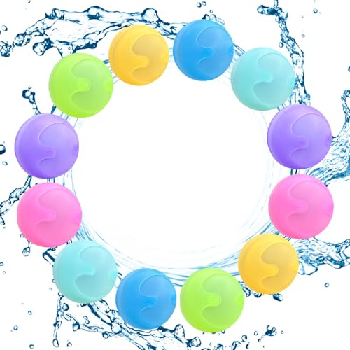 12 Stück Wasserbomben Wiederverwendbar, Wasserbomben Set Splash Bälle, Einfaches und schnelles Befüllen, Geeignet für Kinder, Erwachsene, Strand, Poolparty
