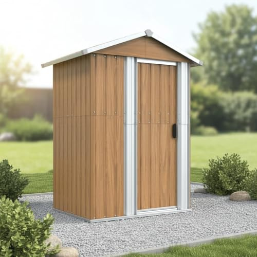 Abri de Jardin Marron 126 x 97,5 x 177 cm, Acier galvanisé, abri à Outils avec Porte coulissante, abri de Jardin métallique avec Plancher pour Outils de Jardin et Accessoires de Piscine