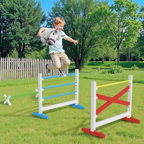 Hobby Horse Obstáculos – Juego de 2 saltos + 1 obstáculo, altura ajustable, estable, para jardín, sala de juegos y entrenamiento de caballos de hobby