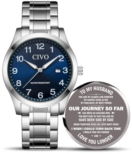 CIVO Leicht Lesbar Uhren Herren: Analog Datum Armbanduhr Große Ziffern | Herrenuhr Edelstahl Leuchtzeiger Wasserdicht Quarz - Alltagsuhr für den Business-Mann - Geschenk für Senioren mit Sehschwäche