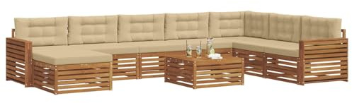 vidaXL Sofagarnituren 9 pcs Natur und Beige Massivholz Akazie, Akazienholz Outdoor-Sofa-Set, modernes Gartenmöbel, Bequeme Liege, modulare Design, Poolbereich geeignet