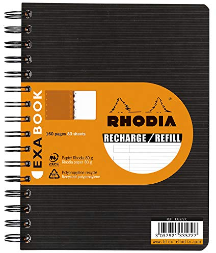 Rhodia 133576C SpiralBlock (DIN A5, 16x21 cm, liniert, ideal für Ihre Notizen, 80 Blatt) 1 Stück schwarz
