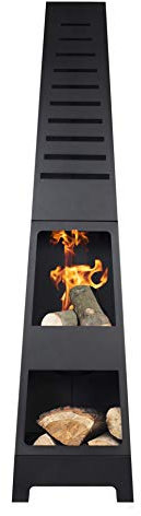 La Hacienda Skyline Gartenkamin mit Laser-Cut Design, Stahl, Terrasse, 150 cm hoch, Schwarz