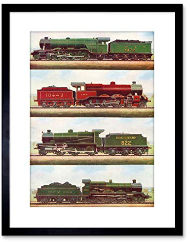 Wee Blue Coo TRANSPORT VINTAGE PAINTING TRAIN ENGINE LOCOMOTIVES STEAM FRAMED PRINT F97X3701