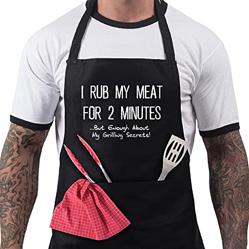 Bang Tidy Clothing Funny BBQ Apron Novelty Aprons Cooking Gifts for Men 100% Cotton 2 Pockets - 2 Minutes - Black One Size