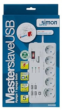 Simon brico - Base/s protección 5 toma master-slave+usb blanco caja colgar