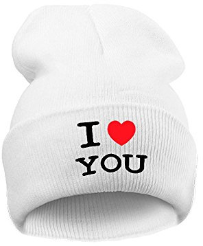 MFAZ Morefaz Ltd Kinder Beanie Mütze Mädchen Jungen Jugendliche Wurm Winter Style Kids Hat Hats SKI Snowboard (White I Love You)