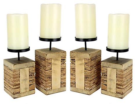 Kerzenhalter Säule aus Holz/Kork Adventskranz Kerzenständer Weihnachtsdeko Stumpenkerze Laterne Landhausstil Antik-Braun Shabby Hohe Terrassendeko Dekoration Natur Kerzen Beleuchtung Kerzenlaterne