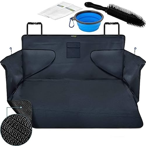 Smartpeas Car Seat Cover - Anti-Slip Protector With Side Protection 185x105x36 cm for Every Car - Includes Foldable Dog Bowl and Brush