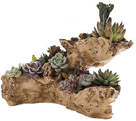 Yanmilia Fioriera in legno artificiale vintage, contenitore per ceppi di legno finto e resina, vaso decorativo per casa e giardino, senza piante (non vero legno)
