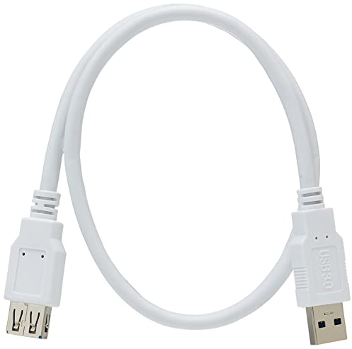 PremiumCord Cavo di Prolunga USB 3.0 da 0,5m, Cavo Dati Superspeed Fino a 5 Gbit/s, Cavo di Ricarica, Presa USB 3.0 Tipo a sulla Spina, a 9 Poli, 3X Schermato, Colore Bianco, Lunghezza 0,5m