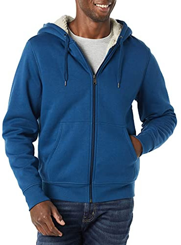 Amazon Essentials Felpa con Cappuccio e Cerniera Integrale in Pile Foderata in Sherpa Uomo, Blu Scuro, L