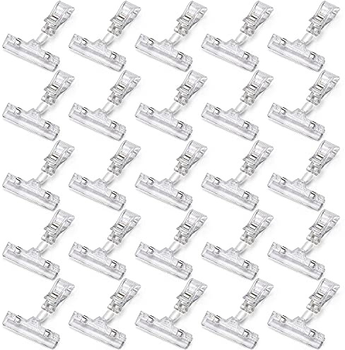 25 Pezzi Porta Cartellini Prezzi, Segno Esposizione Clip Label Holders Plastica Ruotabile Prezzo per Esporre Appunti, Chiaro