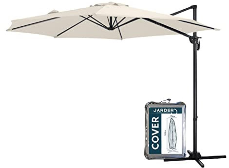 Jarder Milan Parasol - 3m Cantilever Garden Hanging Umbrella with Cover | 360° Rotation (Cream)
