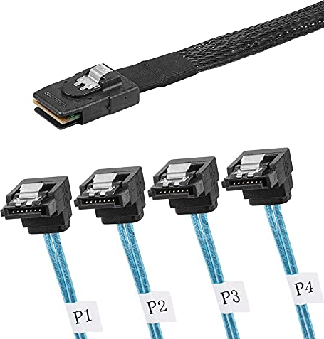 Twozoh Internal Mini SAS auf SATA Kabel 1M, Mini-SAS 36 Pin SFF-8087 Stecker auf 4 SATA 7 Pin 90 Grad Buchse Forward Breakout Kabel
