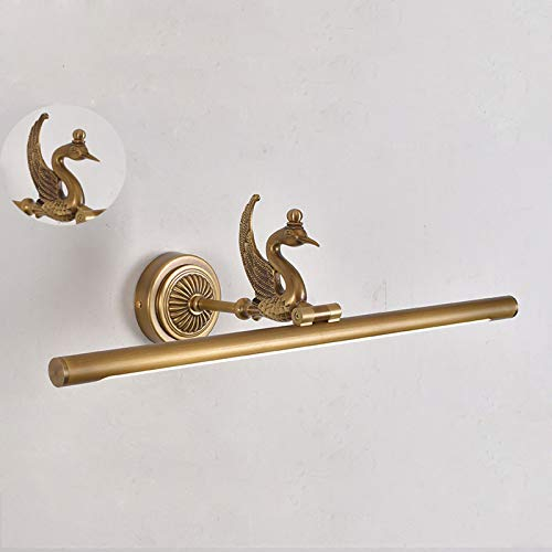 LANMOU LED Spiegelleuchte Retro Aus Messing 4000K Neutralweiß, IP44 LED Wandleuchte Badezimmer Spiegelschrank Leuchte, Einstellbar Bilderleuchte Vintage, Schwan Spiegellampe Dekor,Messing,58CM/12W