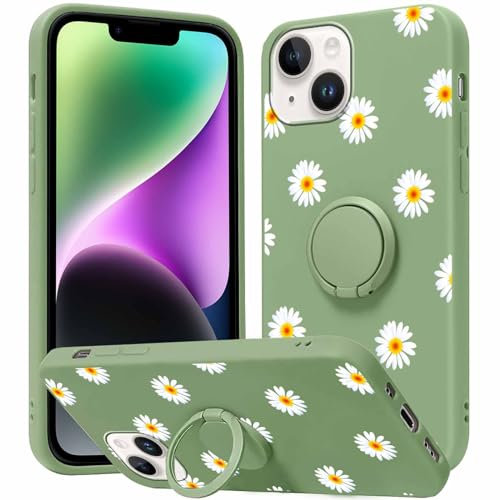 Yoedge Phone case for Apple iPhone 13 Mini 5.4 inch, 360° Magnetic Ring Holder Kickstand Soft Silicone TPU Shockproof Anti-Scratch Protective Resistant Fashion Pattern for iPhone13Mini, Daisy