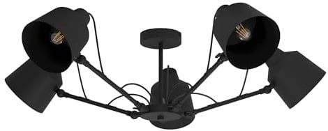 Eglo Ceiling Light Basurtu, Nordic Lighting with 5 spotlights | black metal spider lamp for living room and bedroom, E27 socket