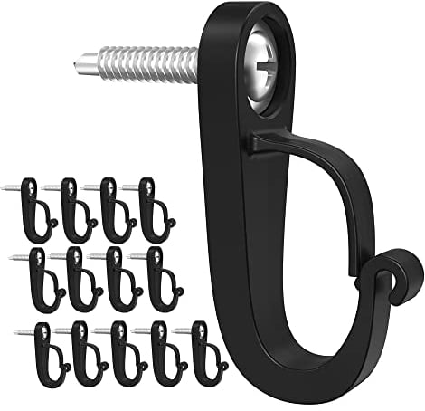 Q-Hanger-Haken, Schraubhaken, für Lichterketten und Garage, Neujahrsparty oder andere hängende Dekorationen für Haus, Sicherheitsschnallen-Design, leicht zu lösen, 14 Stück(Black) (14P-black-DE)