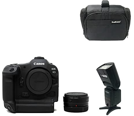 KamKorda Camera Bag + Flash + R3 Mirrorless Digital Camera + Adapter ] 24MP Full Frame CMOS Sensor, DIGIC X Image Processor, 6K60 Raw 4K120 10Bit Internal Video Vertical Grip Professional Photography