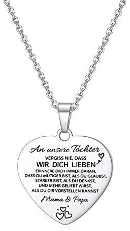 HAYOUWAY An Unsere Tochter Herz-Halskette Silber Farbe von Mama & Papa