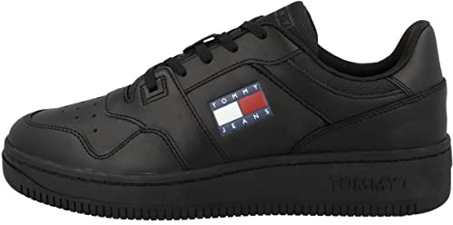 Tommy Jeans Herren Cupsole Sneaker Retro Basket Schuhe, Schwarz (Triple Black), 43